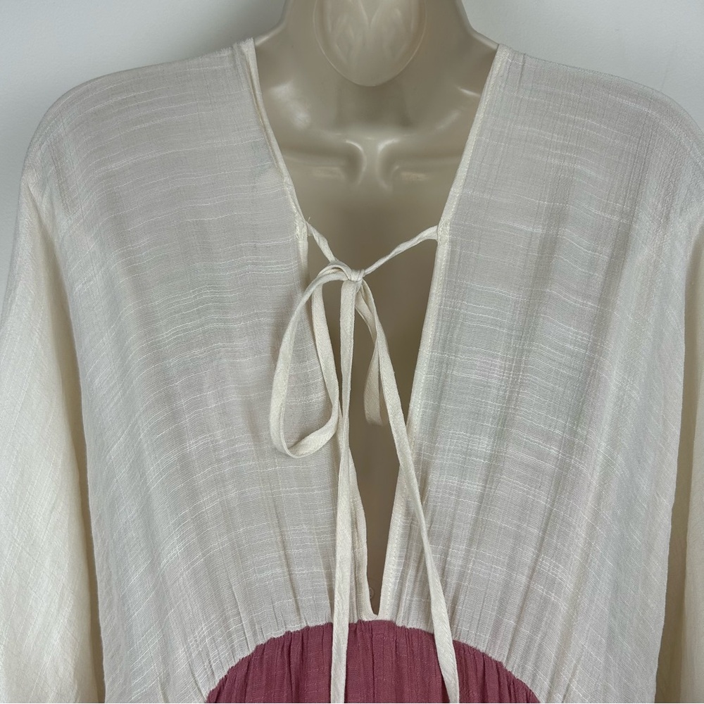 NWT Umgee Color Block Deep V Tied Back Tiered Mini Dress sz L Boho Beachy Gypsy - Picture 6 of 15